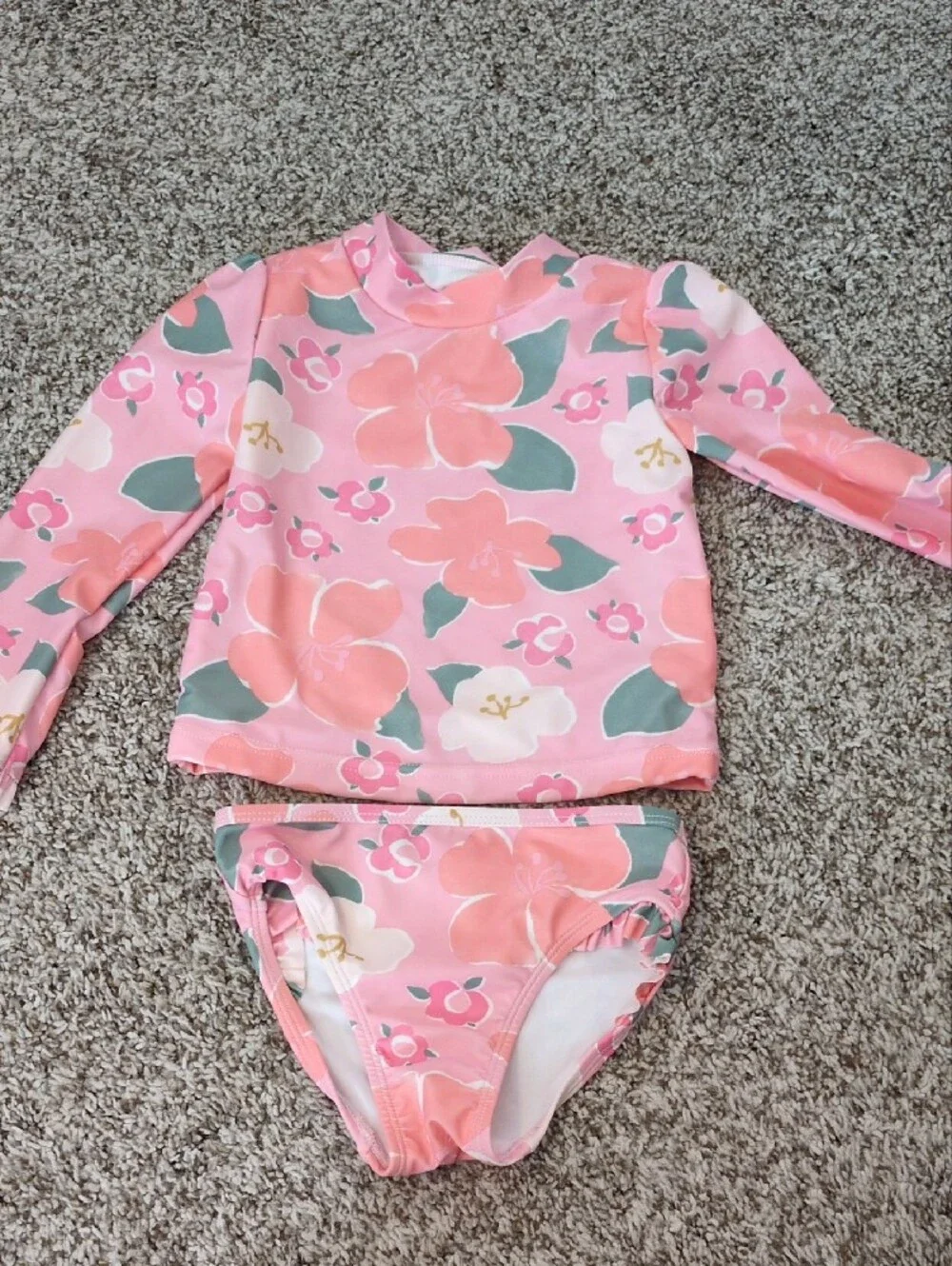 Carter's Coral Floral & Stripe Kids Rashguard Swim Set